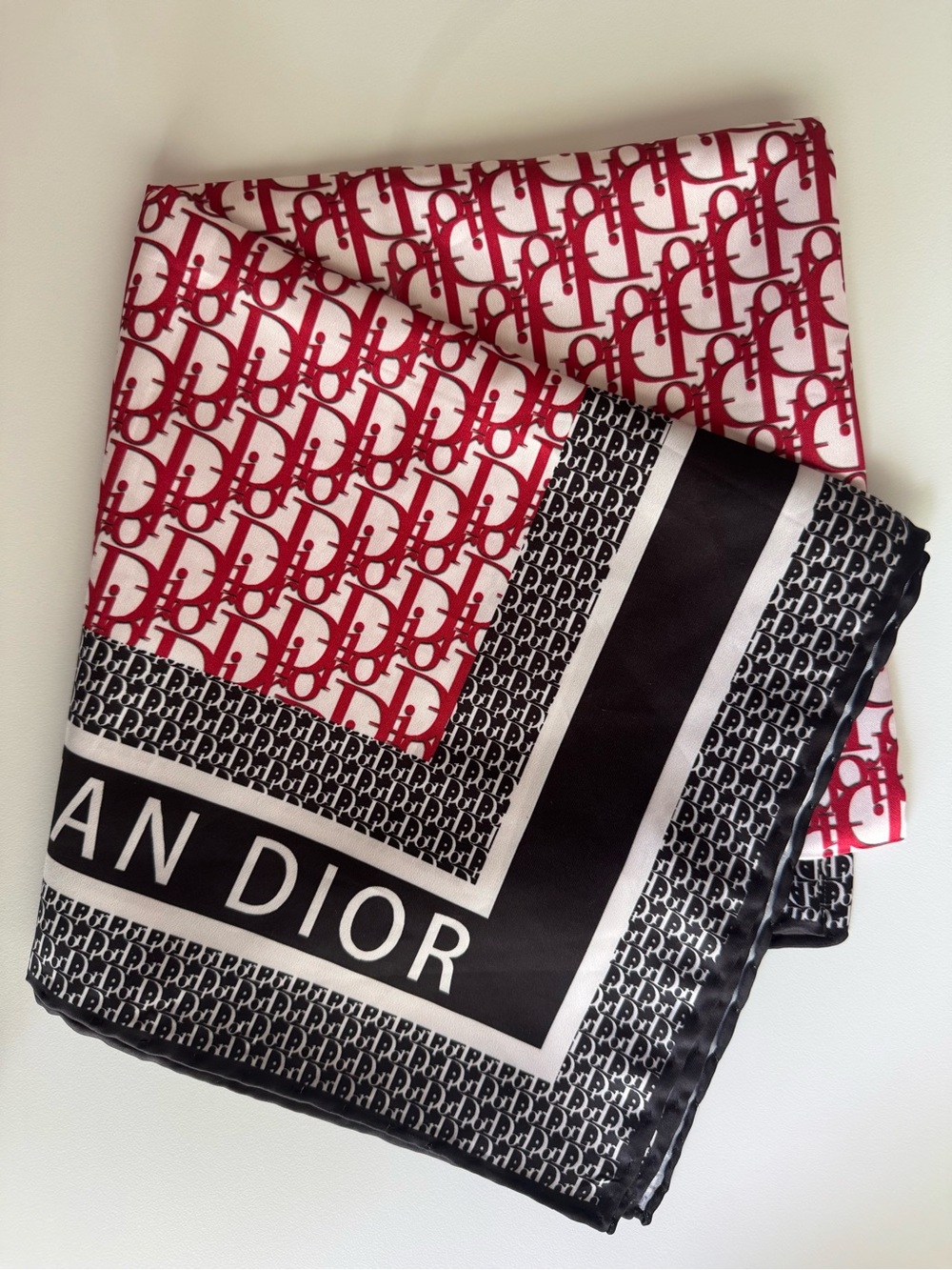 Red & Black Logo Print Scarf - Picture 2 of 3